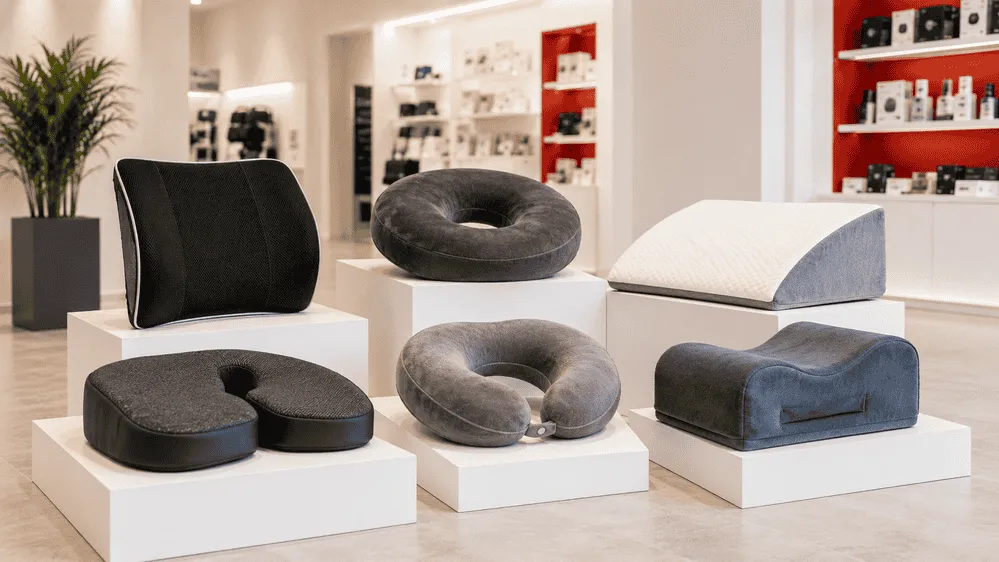 Produtos de conforto e recuperação: almofadas ortopédicas e meias compressivas